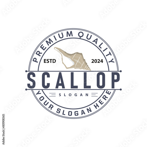 Seashell Logo, Inspirational Scallop Design With Pearl, Ocean Animals, Vector Jewelry Luxury Shell Beauty And Cosmetic