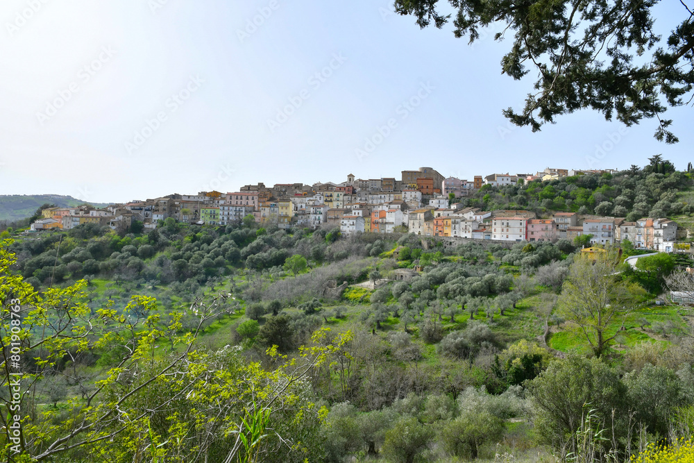 Panoramic view of Macchia Valfortore, a medieval town in the province of Campobasso.