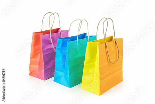 Colored Paper shopping bags isolated on white background 