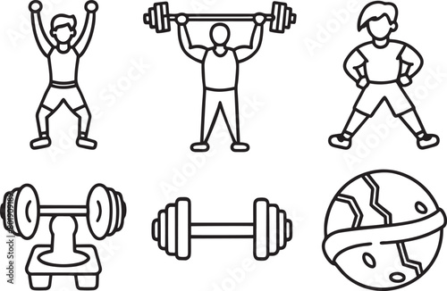 Outline illustration of fitness and sport vector icons for web design