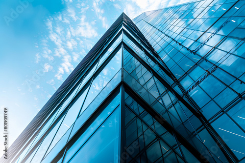 Looking Up Blue Modern Office Building 