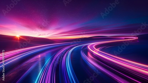 Radiant Expressway:A Futuristic Journey of Luminous Curves and Vibrant Hues