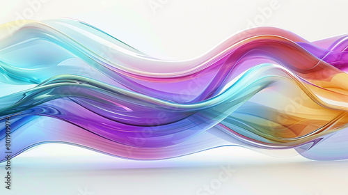  Against a backdrop of clean white, a wavy multicolor abstract glass background offers a dynamic and visually engaging display