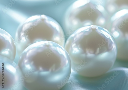 Close-up Luxurious Pearls Texture Background with Soft Blue Tones
