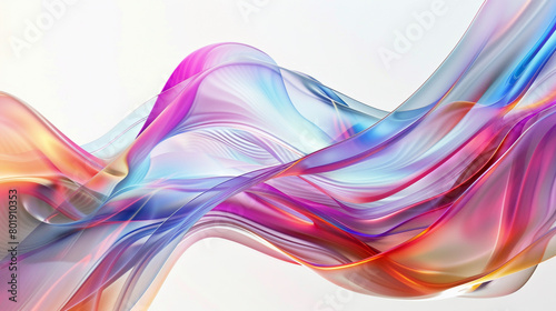  Against a backdrop of pure white  a wavy multicolor abstract glass background captivates the eye with its dynamic patterns and fluid movements  evoking a sense of energy and movement