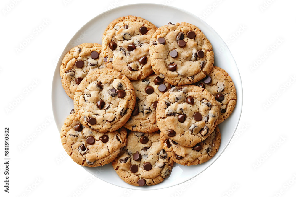 Chocolate Chip Cookies On Transparent Background.