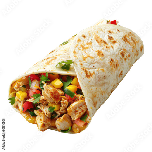 Photo of chicken burrito isolated on transparent background
