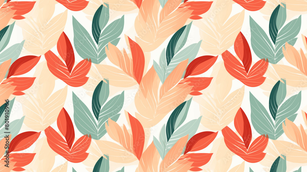 A seamless pattern with abstract leaves in a trendy, minimalist style. Warm colors. A seamless pattern with abstract leaves in a trendy, minimalist style. Warm colors.