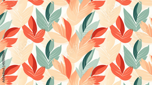 A seamless pattern with abstract leaves in a trendy, minimalist style. Warm colors.