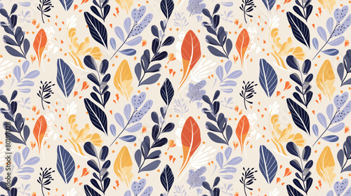 A seamless pattern with colorful leaves and flowers.