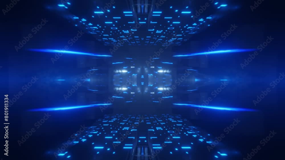 Glow sci fi symmetrical construction. Vj loop trendy neon tunnel. hi tech neon tunel. Sci-fi flight through cyberspace with symmetry. Video game or vj night club background with neon light.