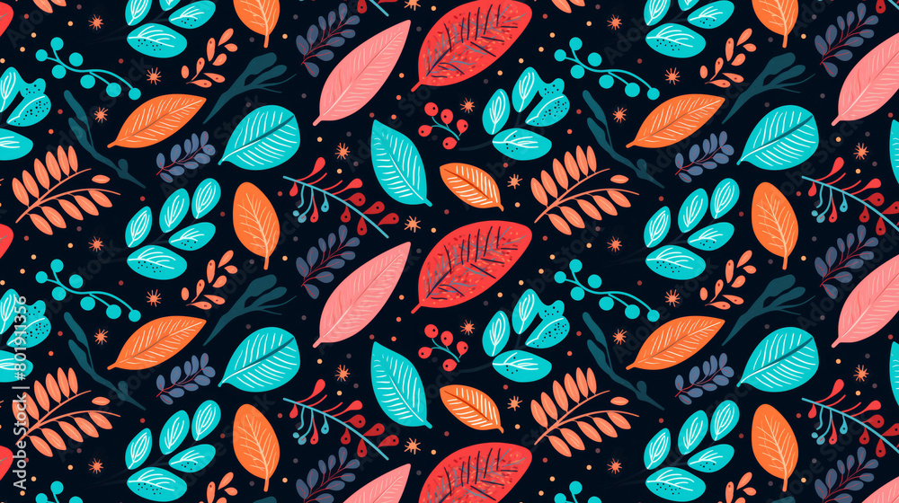 Colorful leaves and berries seamless pattern. Colorful leaves and berries seamless pattern.