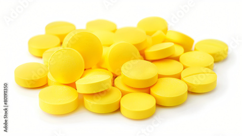 Yellow soluble tablets isolated on white background --