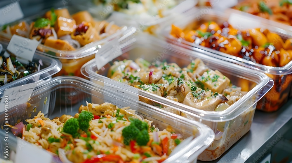 Diverse Gourmet Meals Prepared for Delivery from a Bustling Urban Kitchen Diverse Gourmet Meals Prepared for Delivery from a Bustling Urban Kitchen
