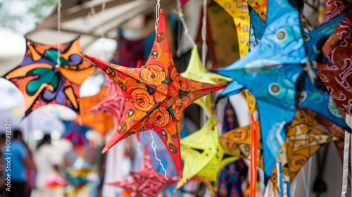 Handmade kites displayed at a local market  emphasizing craftsmanship  suitable for local artisan or craft fair promotions