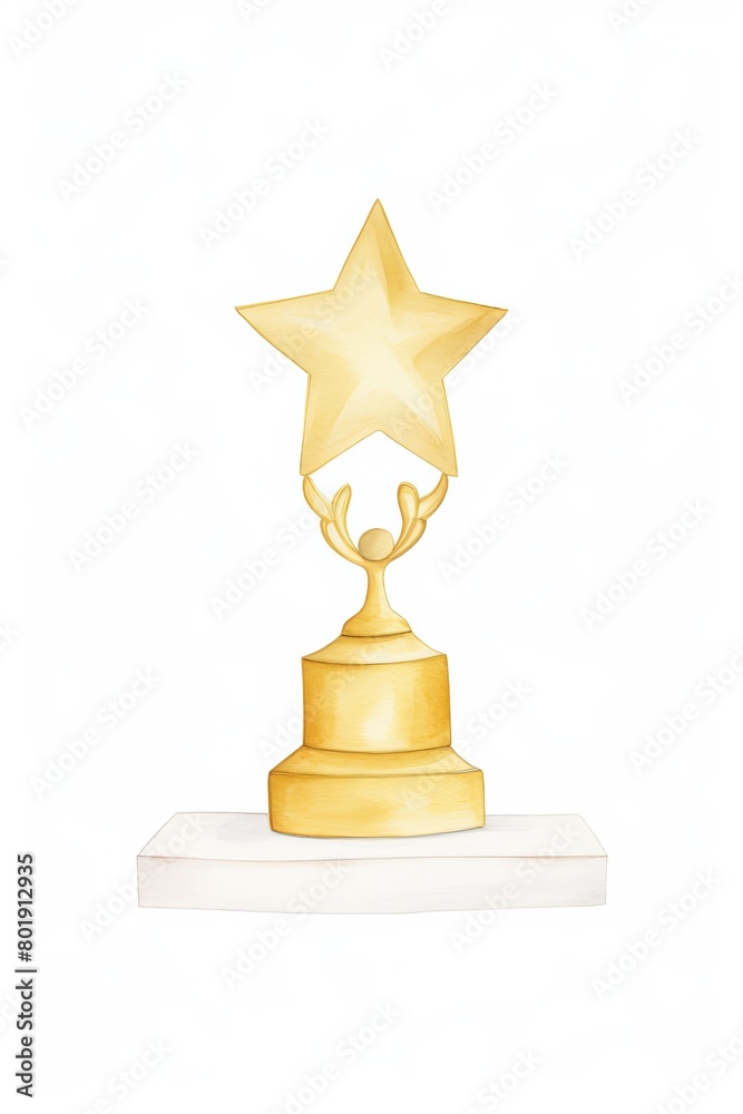 A gold star trophy on a white shelf. A gold star trophy on a white shelf.