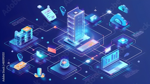 Isometric Digital Workspace - Modern Web Hosting Tasks Visualization