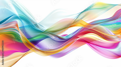 The dynamic interplay of colors and shapes on a wavy multicolor abstract glass background adds depth and dimension to any visual composition against a backdrop of pure white