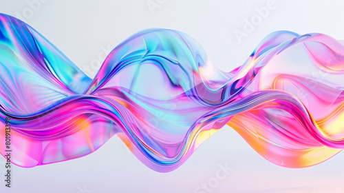 Each wave of neon multicolor with a touch of pink on an abstract glass background flows gracefully against a canvas of pristine white, creating a visually captivating scene that invites exploration