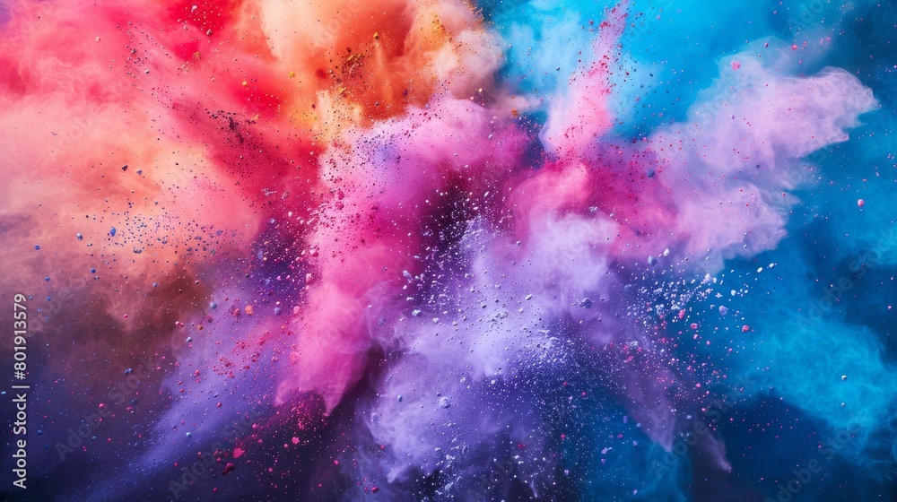 Explosion of color powder at a festival, vibrant and joyous, perfect for cultural festival promotions or color run event advertisements