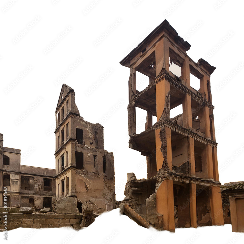 ruined buildings isolated on transparent background - Generative AI