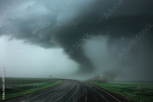 A tornado at the end of a rural dirt road.   © kalafoto