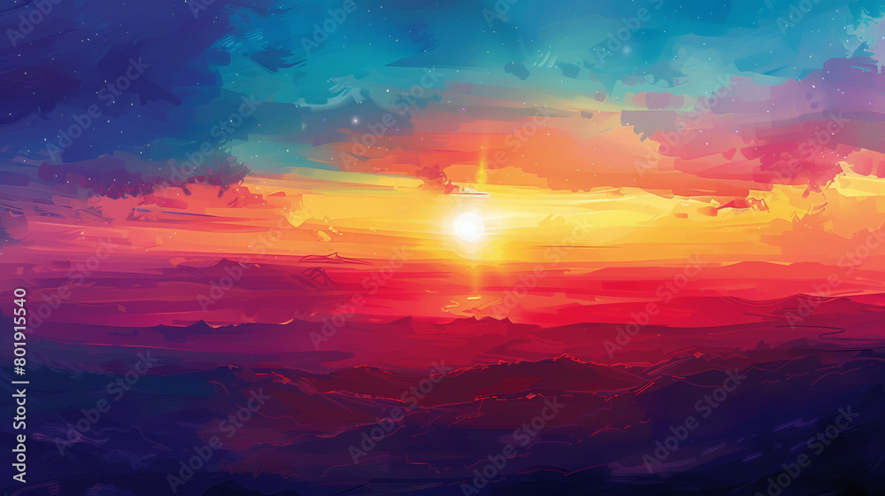 Witness the radiant spectacle of a sunrise gradient scene teeming with life, as vibrant pigments meld into darker tones, crafting a dynamic backdrop for visual enhancement.