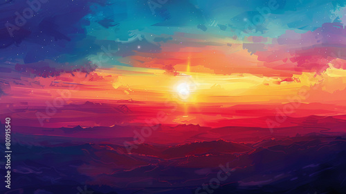 Witness the radiant spectacle of a sunrise gradient scene teeming with life  as vibrant pigments meld into darker tones  crafting a dynamic backdrop for visual enhancement.