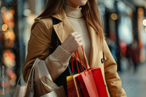 Woman in shopping. Happy woman with shopping bags enjoying in shopping. Consumerism, shopping, lifestyle concept
 photo