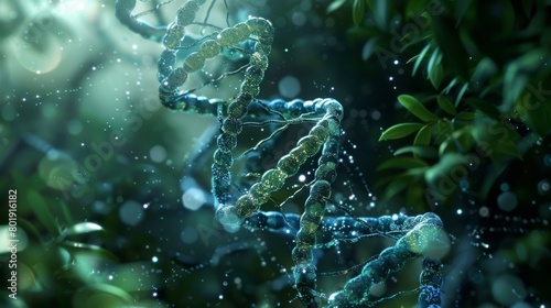 DNA plant structure science background ,double helix genetic, medical biotechnology, biology chromosome gene DNA abstract molecule medicine, 3D research health genetic disease, genome , green tone
