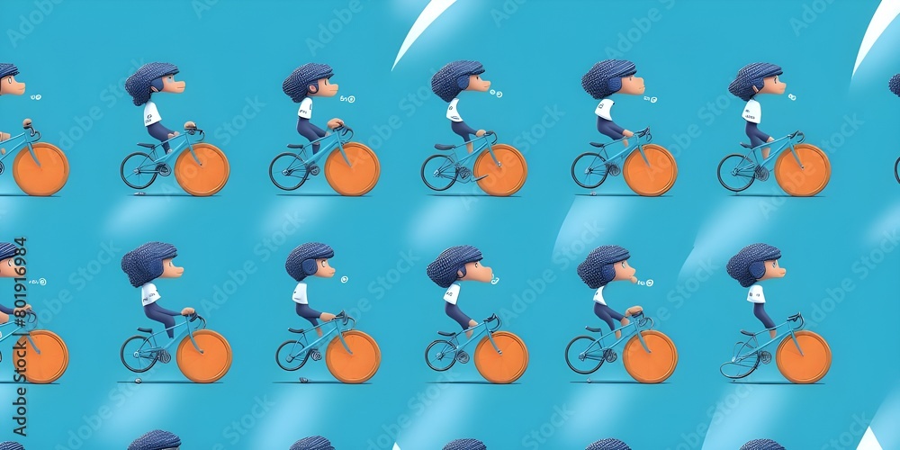 Seamless pattern of children on bicycles. 3D illustration. Seamless pattern of children on bicycles. 3D illustration.