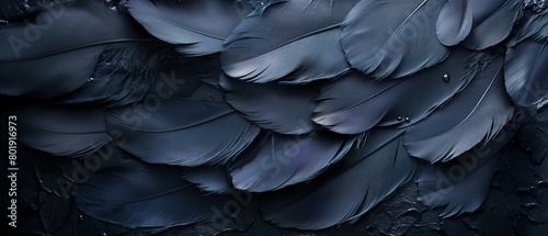 Background Consisting Of Black Bird Feathers. Illustration On The Theme Of Backgrounds And Textures. Generative AI 