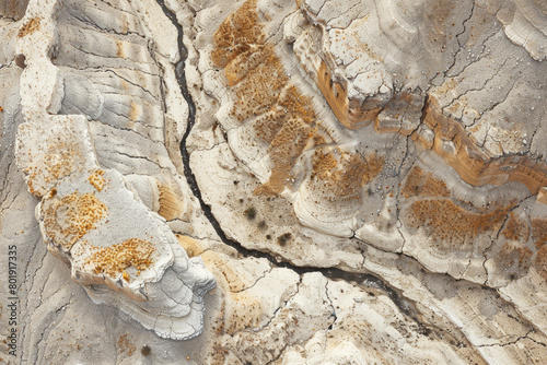 An aerial view of a dried-up riverbed after being washed away by the river, with a vast expanse of land.