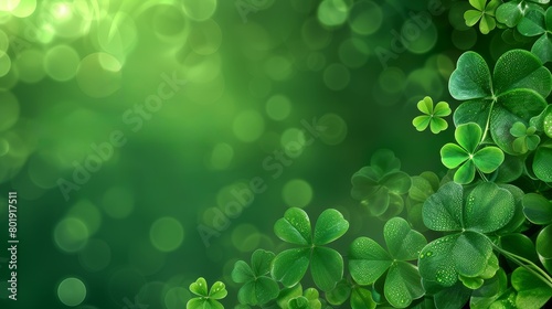 A serene field of dew-kissed clovers under soft, sparkling lights, creating a magical ambiance with copy space for text.
