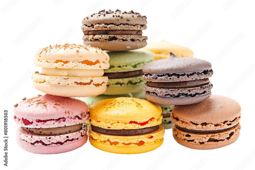 Macarons Stack Colorful On Transparent Background.