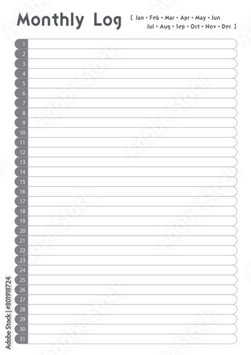 Monthly log, Diary Template [Simple]