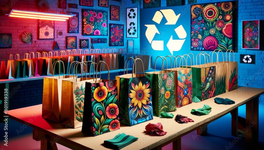 Colorful Eco-Friendly Bags in Artistic Retail Space
