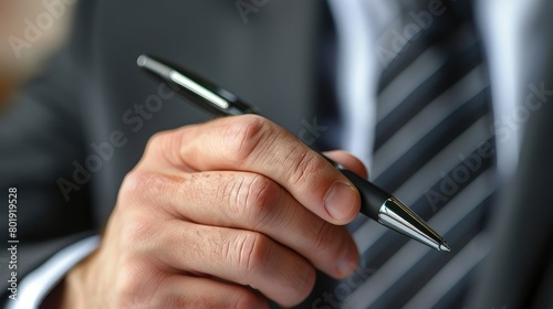 Close-up of a businessman's hand holding a pen