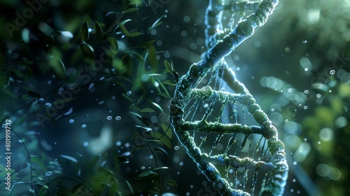 DNA plant structure science background ,double helix genetic, medical biotechnology, biology chromosome gene DNA abstract molecule medicine, 3D research health genetic disease, genome , green tone