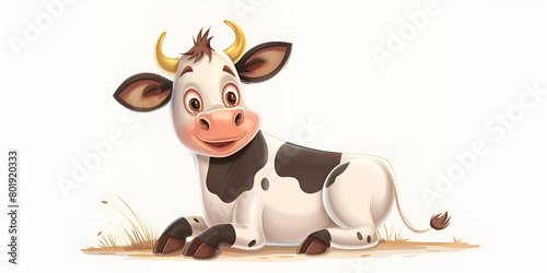 3d rendered illustration of Cute cow cartoon character with white background.   © hamzarao