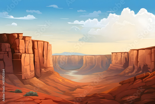 Afternoon Zenith, Canyon Rim Soaring Toward Afternoon Sky, Summit of Nature Majesty, Realistic Canyon Landscape. Vector Background