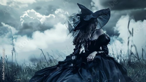 A beautiful young witch in gothic clothes photo