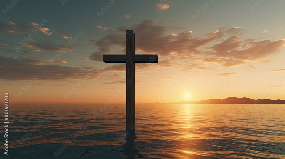 Cross on water, Christian symbol in sea. Concept of the search for faith. Cross on water, Christian symbol in sea. Concept of the search for faith.