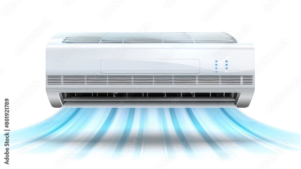 air conditioner with cold air blowing out on a white background, illustration, cool, flow, device, technology, screen, heat, summer, circulation, purification, clean, drawing air conditioner with cold air blowing out on a white background, illustration, cool, flow, device, technology, screen, heat, summer, circulation, purification, clean, drawing