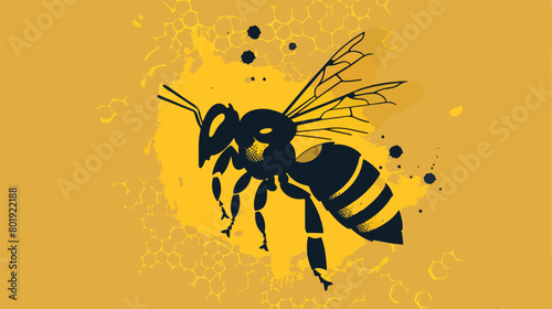Silhouette flying honey bee flat icon Vector illustration © Mishab