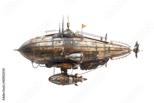 Steampunk Airship On Transparent Background.