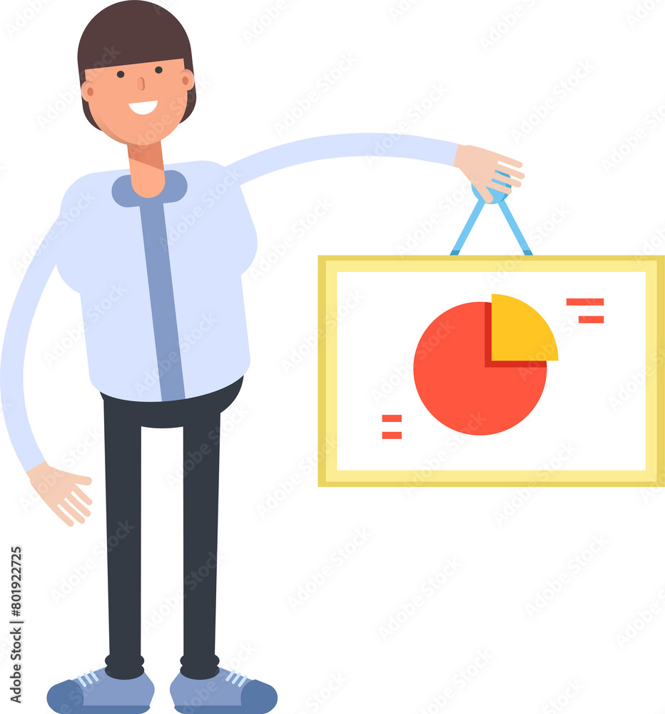 Businessman Character Holding Pie Chart Signage
