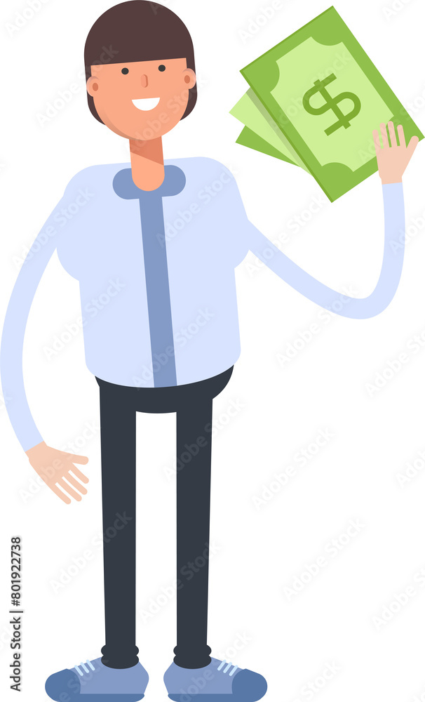 Businessman Character Holding Dollar Banknotes
