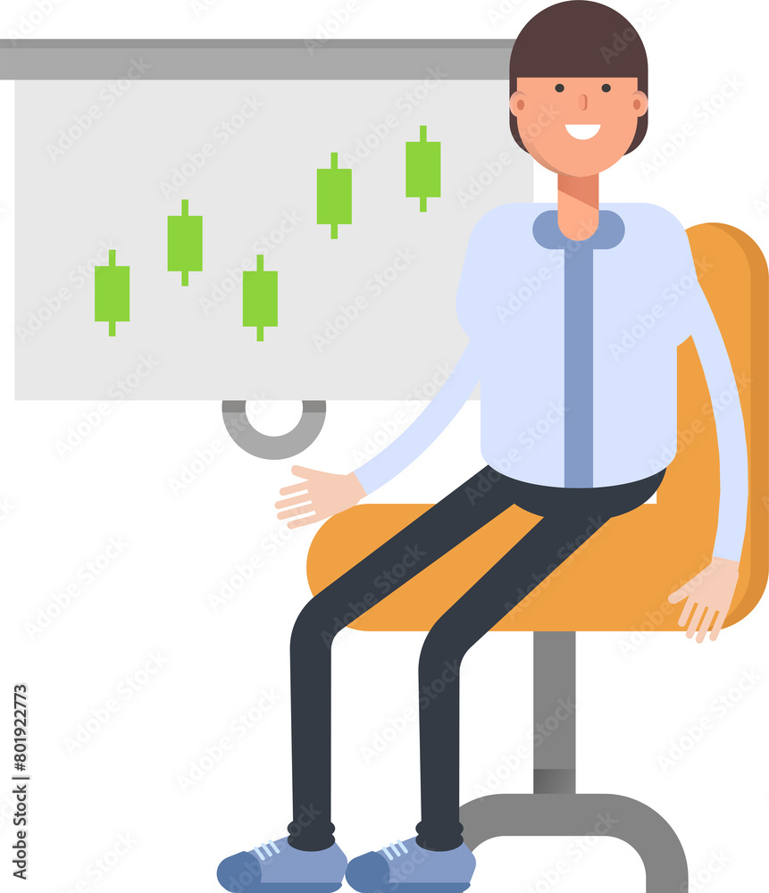 Businessman Character Presenting Candlestick Chart
Businessman Character Presenting Candlestick Chart