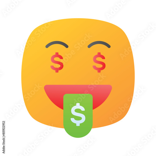 Rich emoji vector design, greedy expressions, dollar sign on tongue